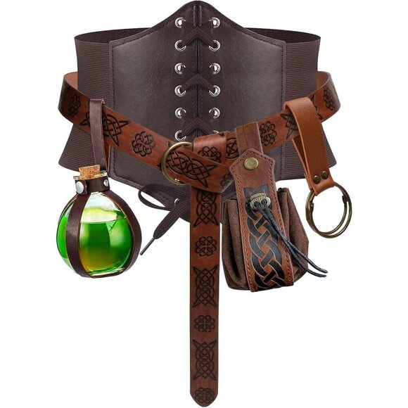 Accessories - Medieval Renaissance Belt Pouch Cork Potion Bottle Costume Accessory Set